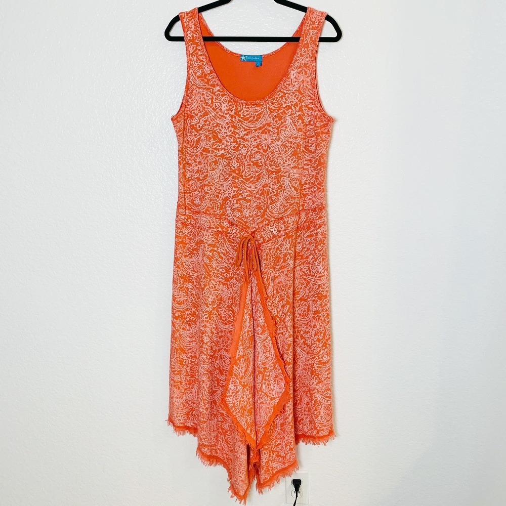 Fresh Produce Dress‎ XL Coral Asymmetric Sleeveless Scarf Hem Cotton USA